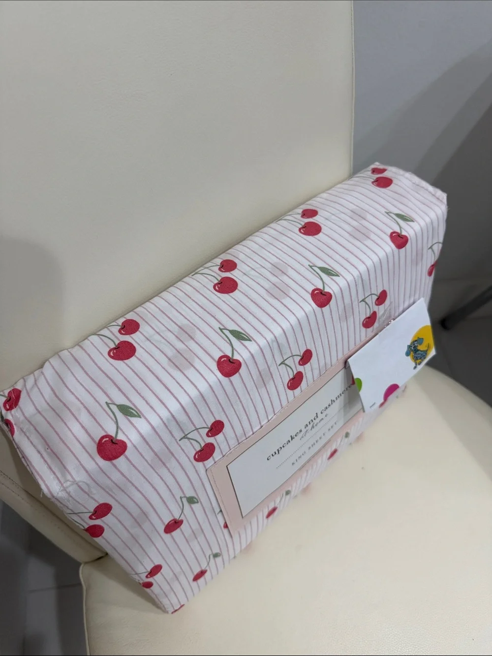 cupcakes & cashmere Pink & White Cherry Stripe King Sheet Set